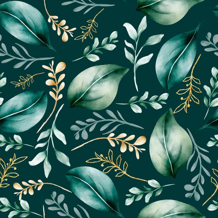 Vector hand drawn greenery and gold leaves pattern