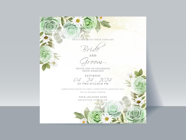 Vector hand drawn greenery roses wedding invitation card