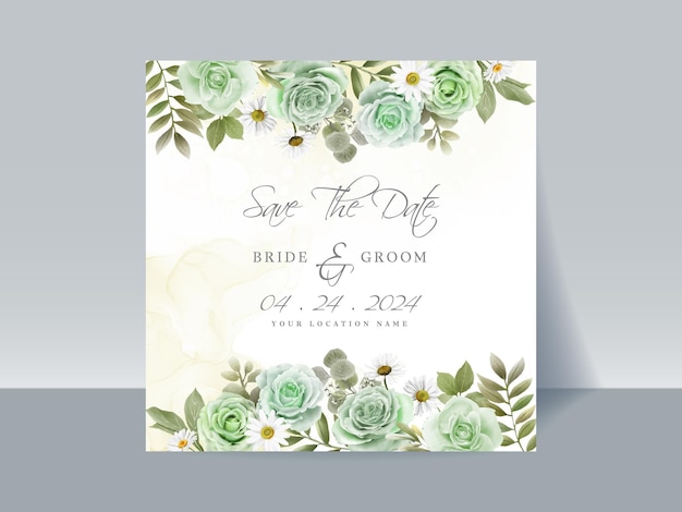 Hand drawn greenery roses wedding invitation card