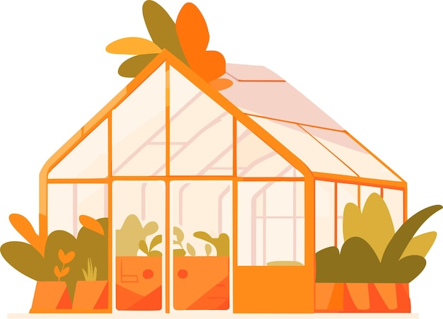 ベクトル 背景に分離されたフラット スタイルで栽培のための手描きの温室の建物