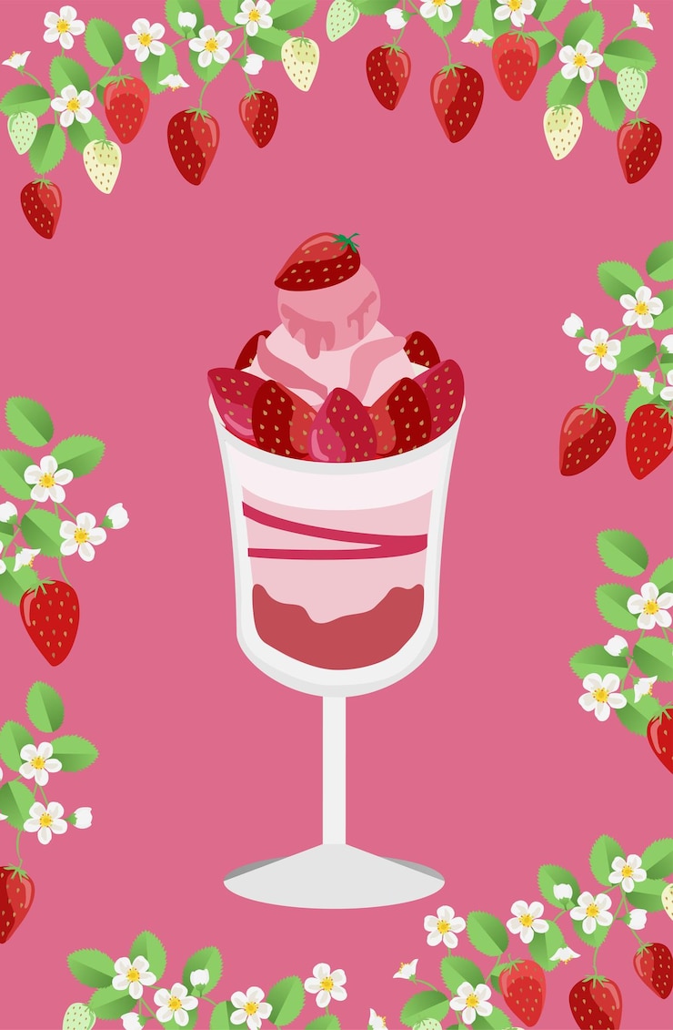 Vector hand drawn greeting card invitation delicious strawberry sundae summer sale post template