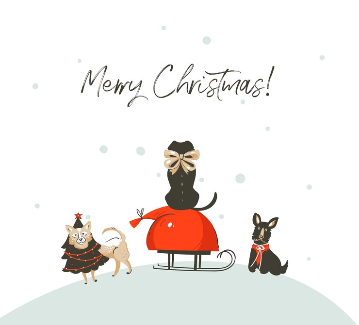 Hand drawn greeting card, Merry Christmas theme.