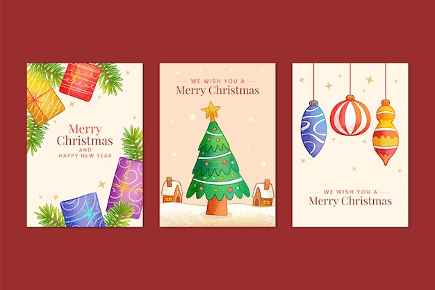 Вектор Коллекция рисованных поздравительных открыток для празднования рождества