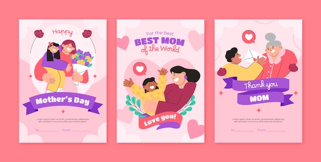 Коллекция открыток, нарисованных вручную, для празднования Дня матери