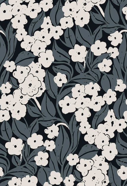 Hand drawn grey floral wallpaper