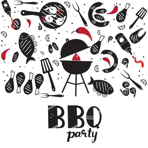 Hand drawn grill and barbecue party