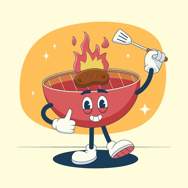 Vector hand drawn  grill cartoon illustration