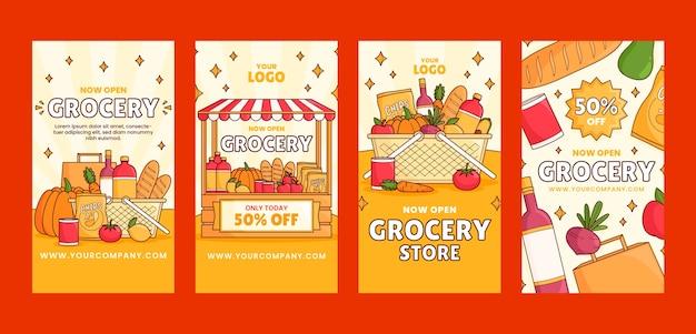 Hand drawn grocery store instagram stories