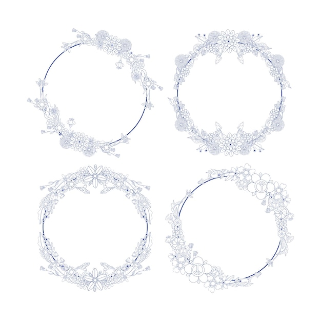 Hand Drawn Groovy Flower Frame Background