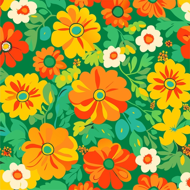 Hand drawn groovy flower pattern