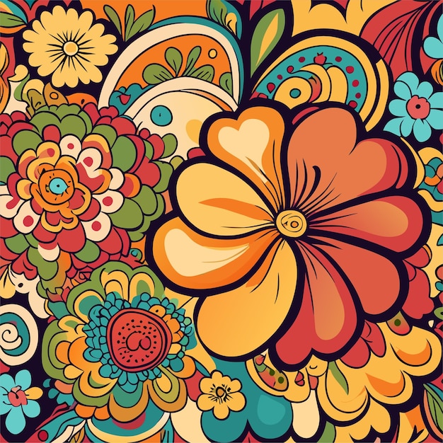 Hand drawn groovy flower pattern