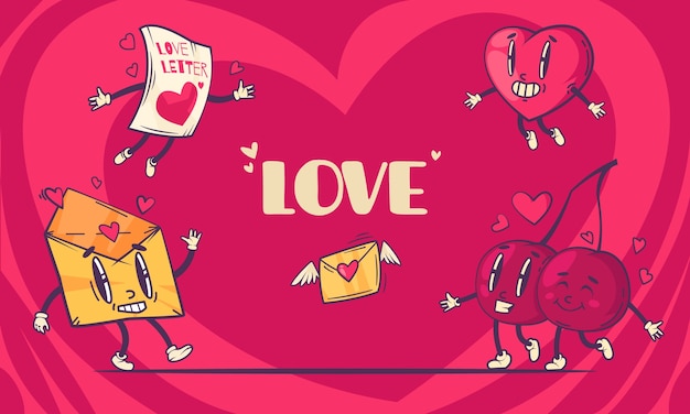 Vector hand drawn groovy love background