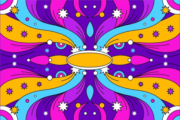 Hand drawn groovy psychedelic background