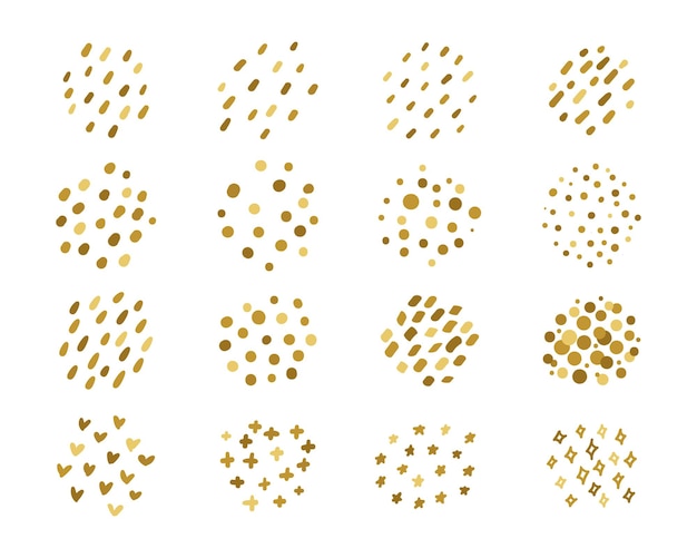 Vector hand drawn group of gold polka dots for greeting card minimalist style decoration