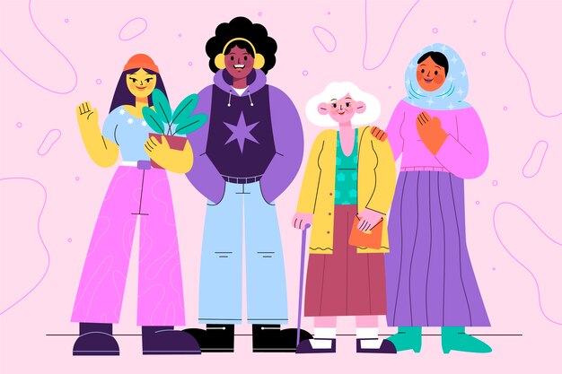 Vector hand drawn group of people illustration