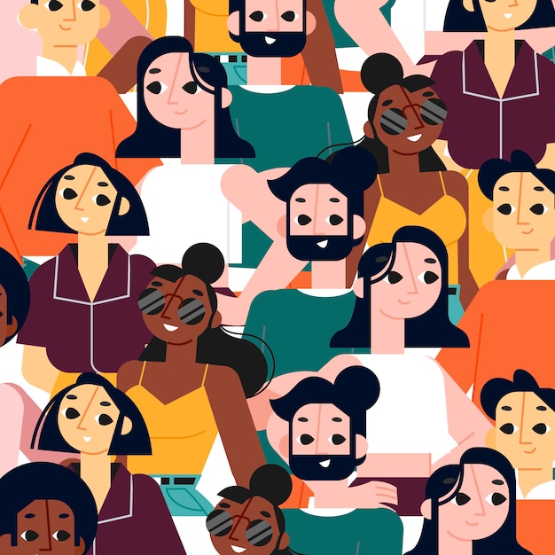 hand drawn group of people seamless pattern