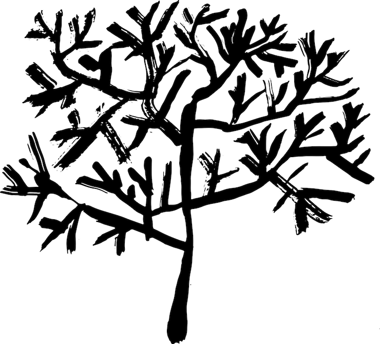 Vector hand drawn grunge dry brush tree without leaves print