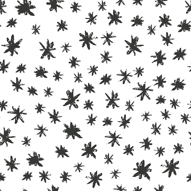 Hand drawn grunge stars seamless pattern. Black ink stains star wallpaper on white background. Vector illustration