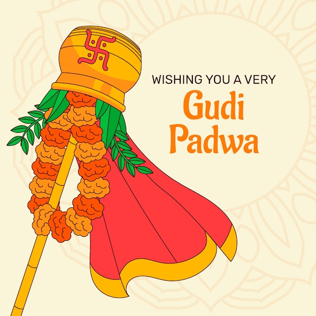 Vector hand drawn gudi padwa illustration