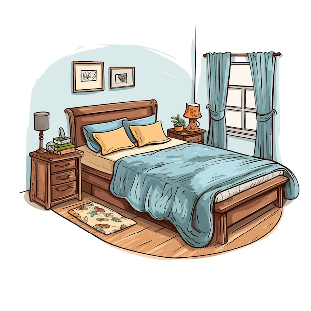 Hand drawn Guest bedroom cartoon vector illustration clipart white background