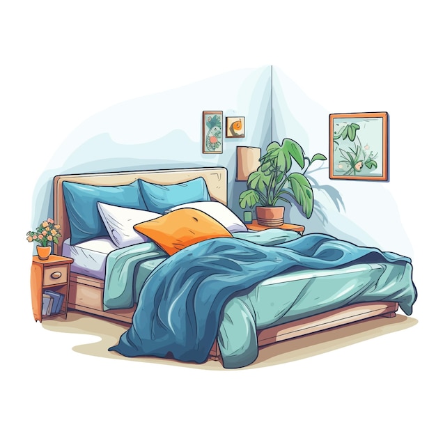 Ручной рисунок гостевой спальни мультфильм векторная иллюстрация клипарт белый фон