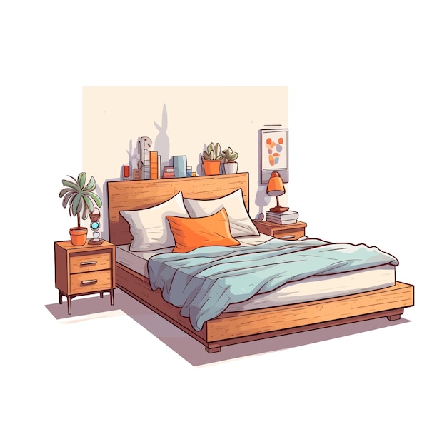 Ручной рисунок гостевой спальни мультфильм векторная иллюстрация клипарт белый фон