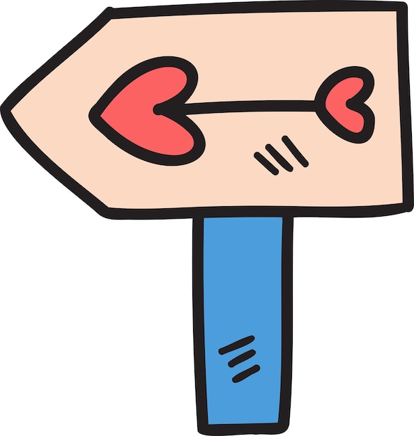 Нарисованный рукой знак направляющего выступа и иллюстрация стрелки сердца