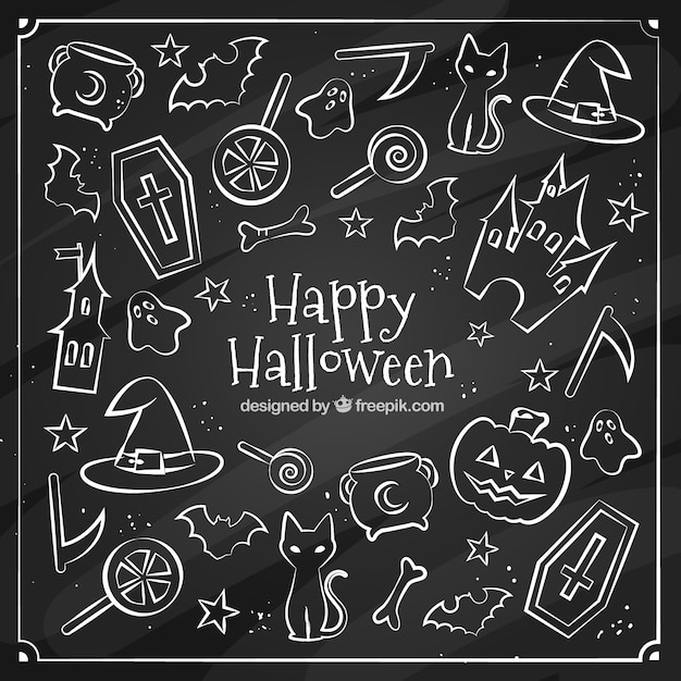 黒板に手書​​きのハロウィーンの背景