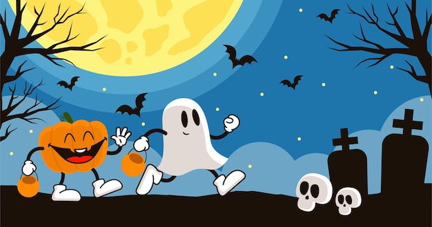 Vector hand drawn halloween background in flat design