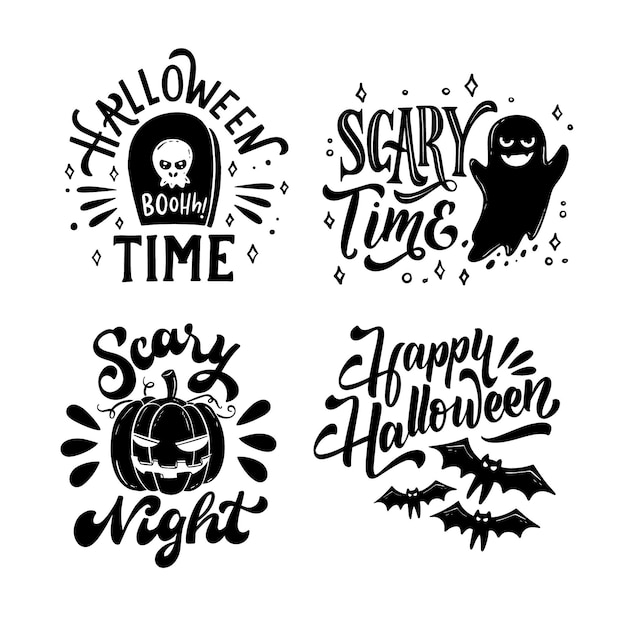Vector hand drawn halloween badge collection