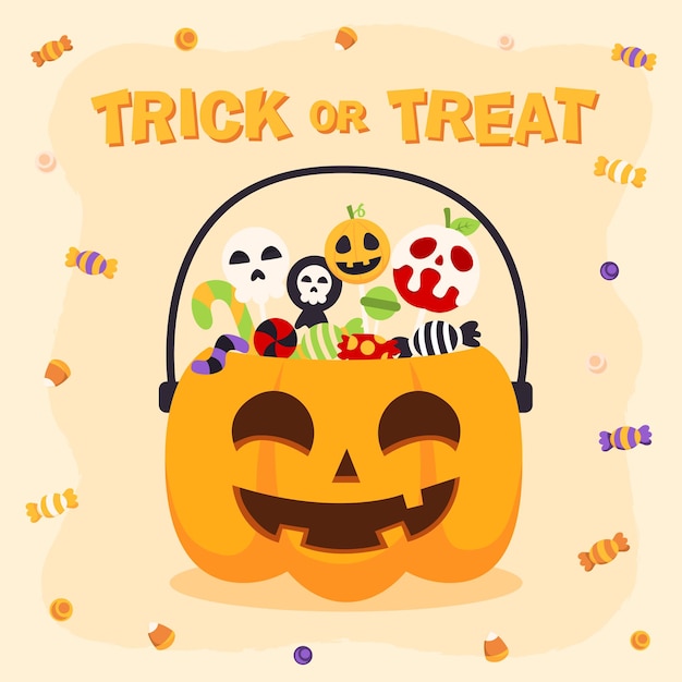 Vector hand drawn halloween candy bag.