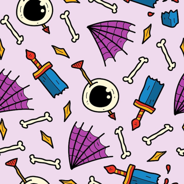 hand drawn halloween cartoon pattern illustration