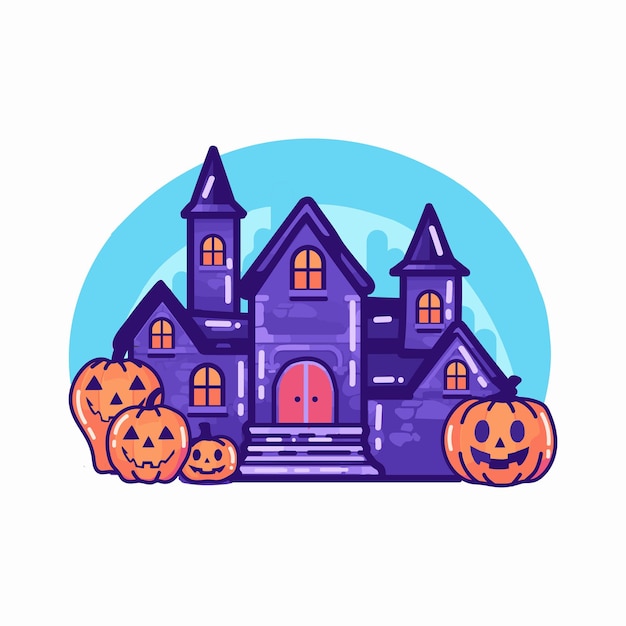 Hand Drawn halloween castle in flat style