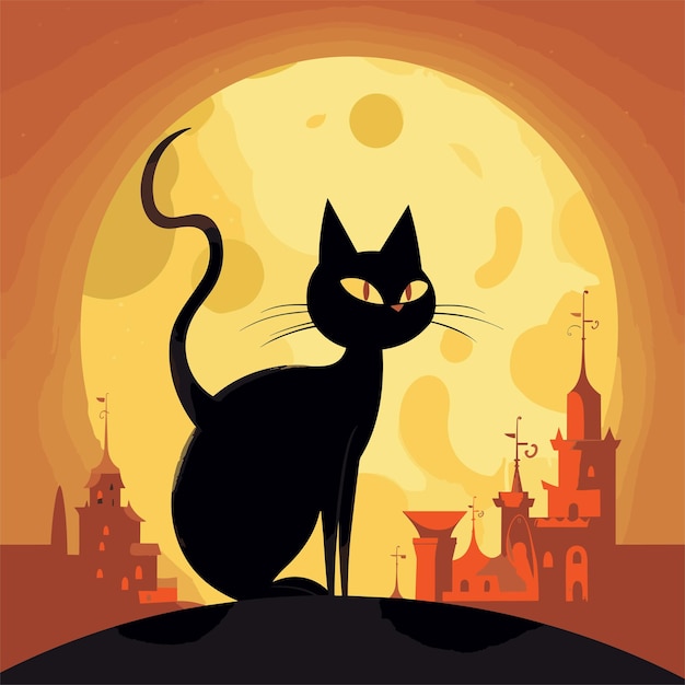 ベクトル 手描きのハロウィーンの猫のイラスト