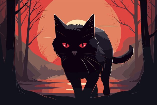 Vector hand drawn halloween cat illustration