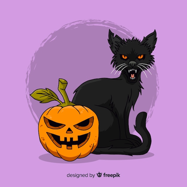 Vettore gatto di halloween disegnato a mano