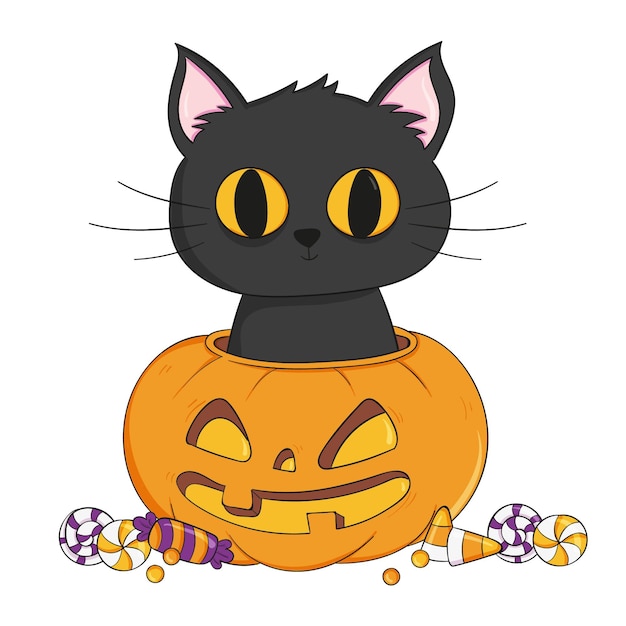 Vector hand drawn halloween cat