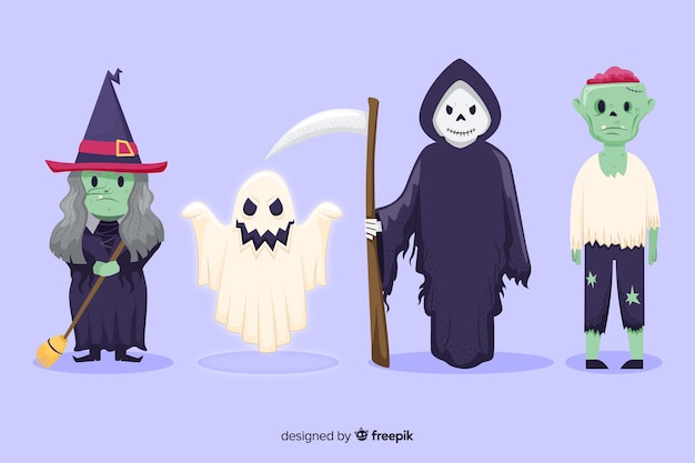 ベクトル 手描きハロウィーンキャラクターコレクション