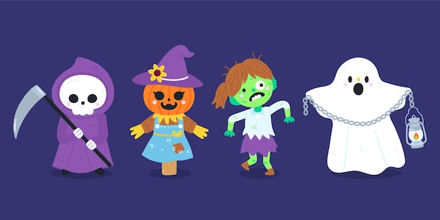 Hand drawn halloween character collection