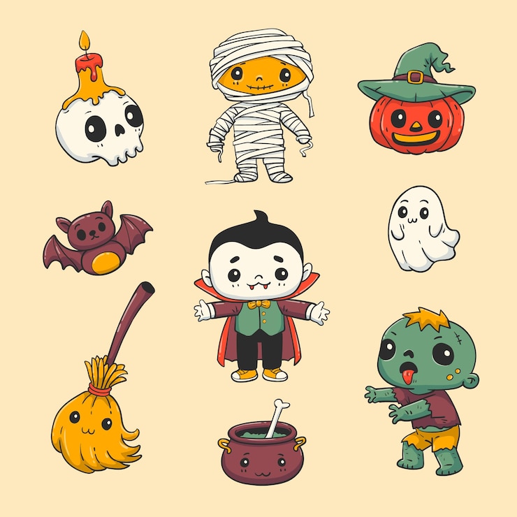 Vector 손으로 그린 할로윈 캐릭터 컬렉션