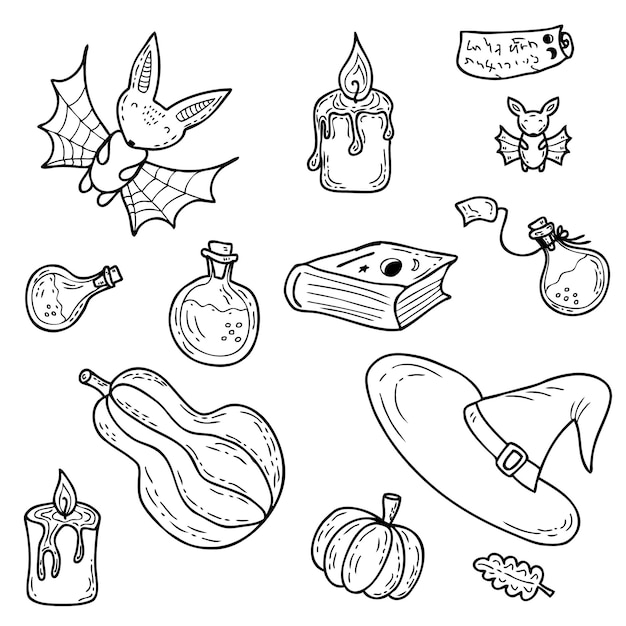 Hand drawn Halloween collection of witchcraft elements