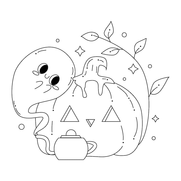 Hand drawn halloween coloring illustration