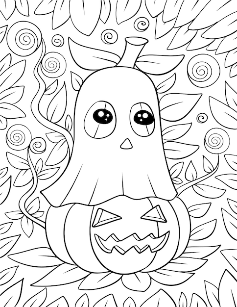 ハロウィーンの手描きのカラーページ