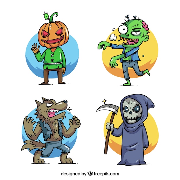 Vector hand drawn halloween costumes set