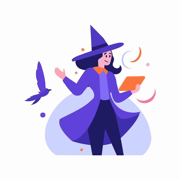 Hand Drawn Halloween cute witch in flat style