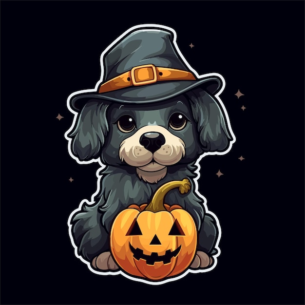 Vector hand drawn halloween dog illustration celebration design wearing hats