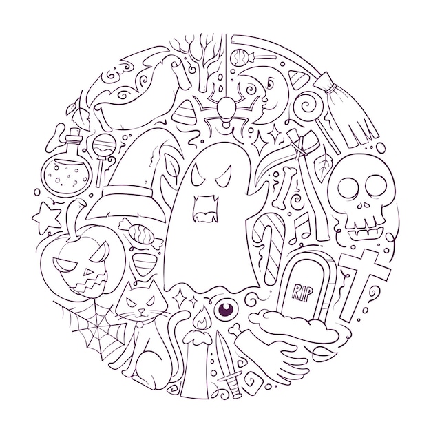 Vector hand drawn halloween doodle art