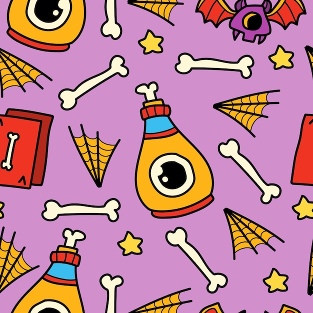 hand drawn halloween doodle cartoon pattern design