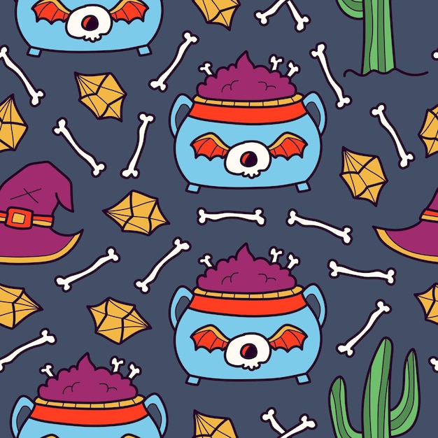 Hand drawn halloween doodle cartoon pattern design