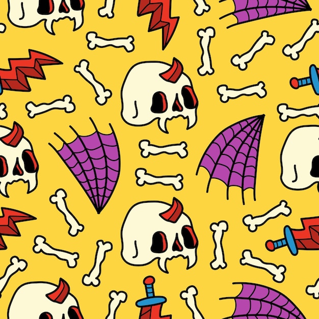 Hand drawn halloween doodle cartoon seamless pattern design